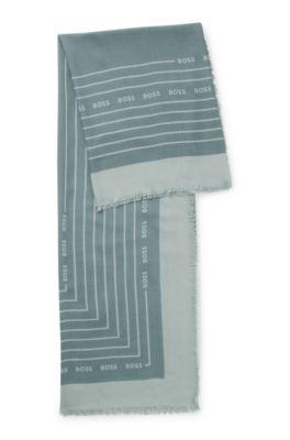 boss logo-print scarf in voile - blue women's scarves size pcs.