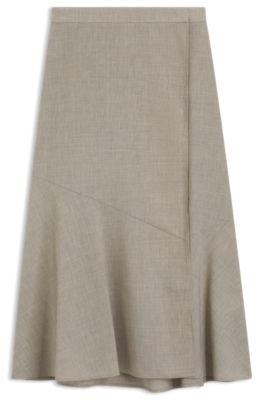 boss melange a-line skirt in virgin wool - light beige women's business skirts size 4