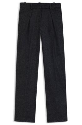 boss melange straight-leg trousers in stretch flannel - dark blue women's pants size 2