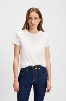 boss mercerised-cotton t-shirt with double b monogram - white women's t-shirts size xl