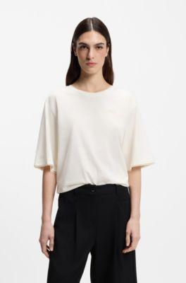 boss mesh-insert t-shirt in cotton jersey - white women's t-shirts size m