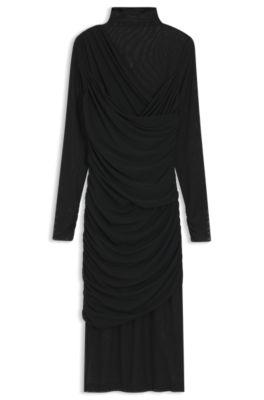 boss mesh-panel dress in a slim fit - black women's midi dresses size xl
