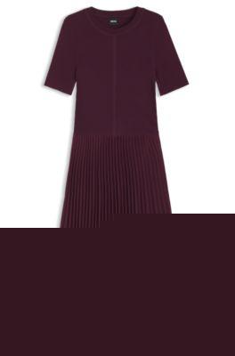 boss mixed-material dress with pleated skirt - dark purple women's knitted dresses size s