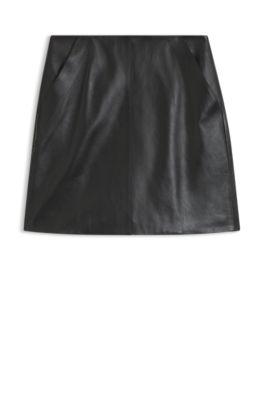 boss nappa-leather skirt with front seam - black women's mini skirts size 6