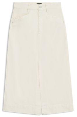 boss off-white midi-length skirt in rigid denim - white women's casual skirts size 8