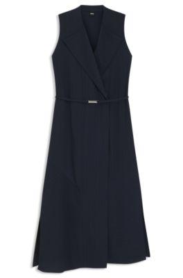 boss pinstripe dress with buttoned wrap front - dark blue women's business dresses size 4