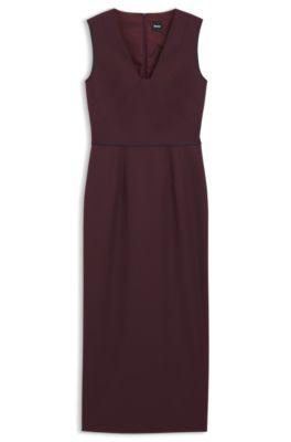 boss piped-waistband dress in virgin wool - dark purple women's business dresses size 4