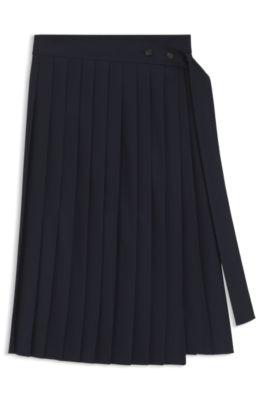 boss pleated skirt in a wool blend - dark blue women's midi skirts size 6