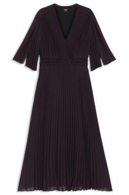 boss plissé dress with waistband smocking - light purple women's business dresses size 0