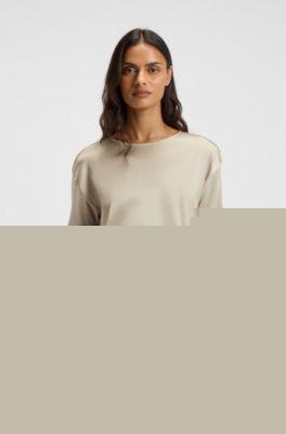 boss regular-fit t-shirt with stretch-silk front - light beige women's t-shirts size s