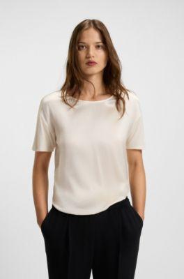boss regular-fit t-shirt with stretch-silk front - white women's t-shirts size l