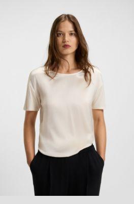 boss regular-fit t-shirt with stretch-silk front - white women's t-shirts size s