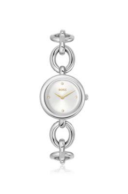 boss ring-bracelet watch in silver-tone steel - women's watches