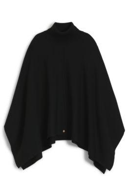 boss rollneck poncho in a wool blend - black women's scarves size pcs.
