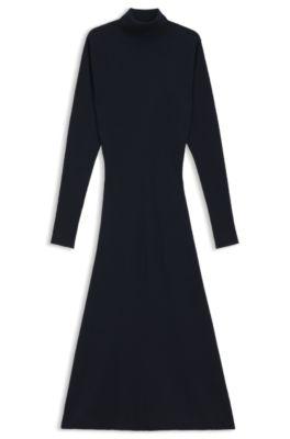boss rollneck sweater dress in virgin wool - dark blue women's knitted dresses size l