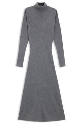 boss rollneck sweater dress in virgin wool - light grey women's knitted dresses size l