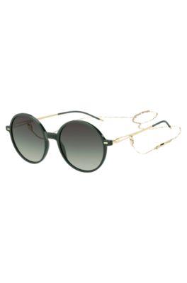 boss round-frame sunglasses in green acetate with branded chain - women's glasses & sunglasses