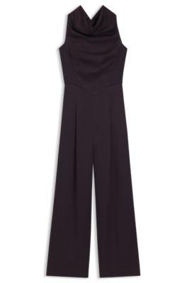 boss sablé jumpsuit with draped neckline - light purple women's business dresses size 4