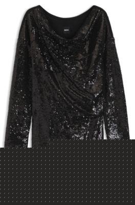 boss sequin dress with draped neckline - black women's jersey dresses size s
