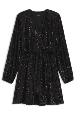 boss sequin dress with wrap front - black women's day dresses size 4