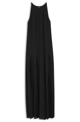boss sleeveless dress with plissé skirt inserts - black women's business dresses size 2
