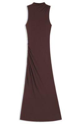 boss slim-fit jersey dress with gathered details - dark brown women's maxi dresses size m