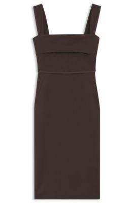 boss slim-fit jersey dress with layered detail - dark brown women's midi dresses size 8