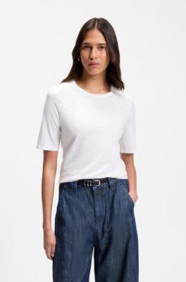boss slim-fit t-shirt in cotton, modal and silk - white women's t-shirts size m