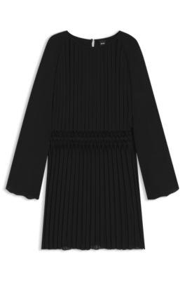boss smocked-waistband dress with plissé pleats - black women's business dresses size 2
