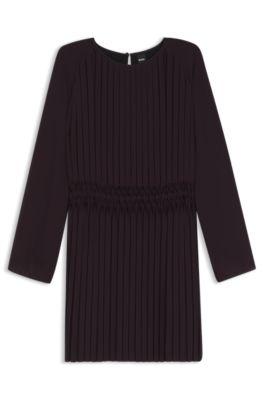boss smocked-waistband dress with plissé pleats - light purple women's business dresses size 14