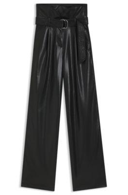 boss straight-leg trousers in faux leather - black women's pants size 2