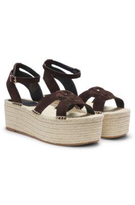 boss suede espadrilles with double b monogram - dark brown women's sandals size 6