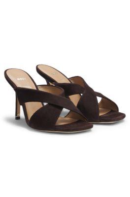 boss suede sandals with crossover straps - dark brown women's sandals size 9