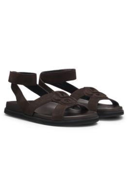 boss suede sandals with double b monogram - dark brown women's sandals size 6