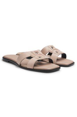 boss suede slides with stitched double b monogram - light red women's sandals size 8