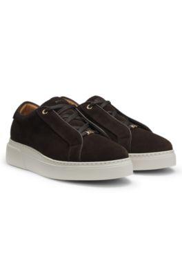 boss suede trainers with hidden wedge - dark brown women's sneakers size 6