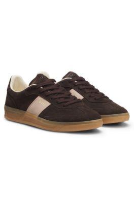 boss suede trainers with smooth-leather trims - dark brown women's sneakers size 8