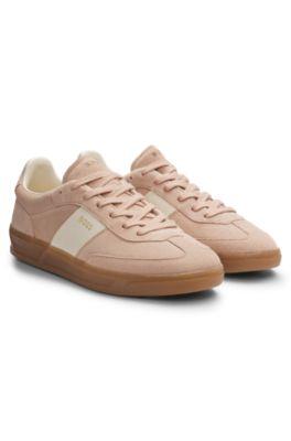 boss suede trainers with smooth-leather trims - light red women's sneakers size 9