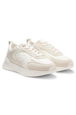 boss suede-trim trainers in faux leather - white women's sneakers size 8
