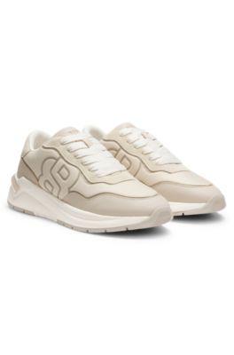 boss suede-trim trainers with double b monogram - light beige women's sneakers size 9