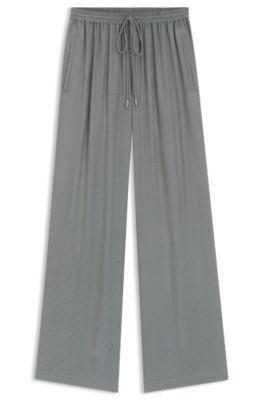 boss wide-leg trousers with logo jacquard - grey women's pants size 2