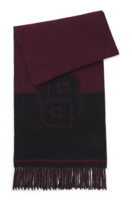 boss wool-blend scarf with double b monogram - dark purple women's scarves