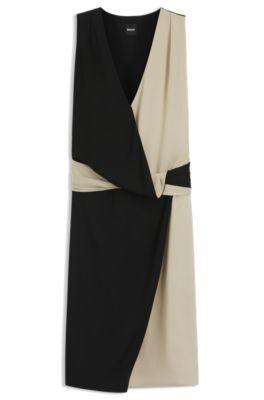 boss wrap-front dress with colour-blocking - black women's business dresses size 2