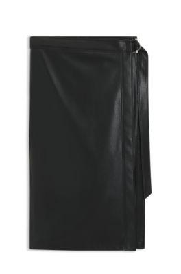 boss wrap-front skirt in faux leather - black women's a-line skirts size 12