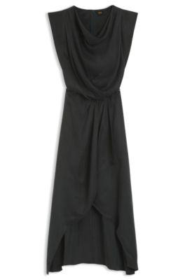boss wrap-skirt dress with cowl neck - light grey women's midi dresses size 8