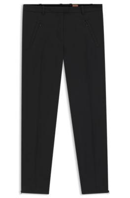 boss zipped-hem slim-fit trousers with cropped length - black women's pants size 4