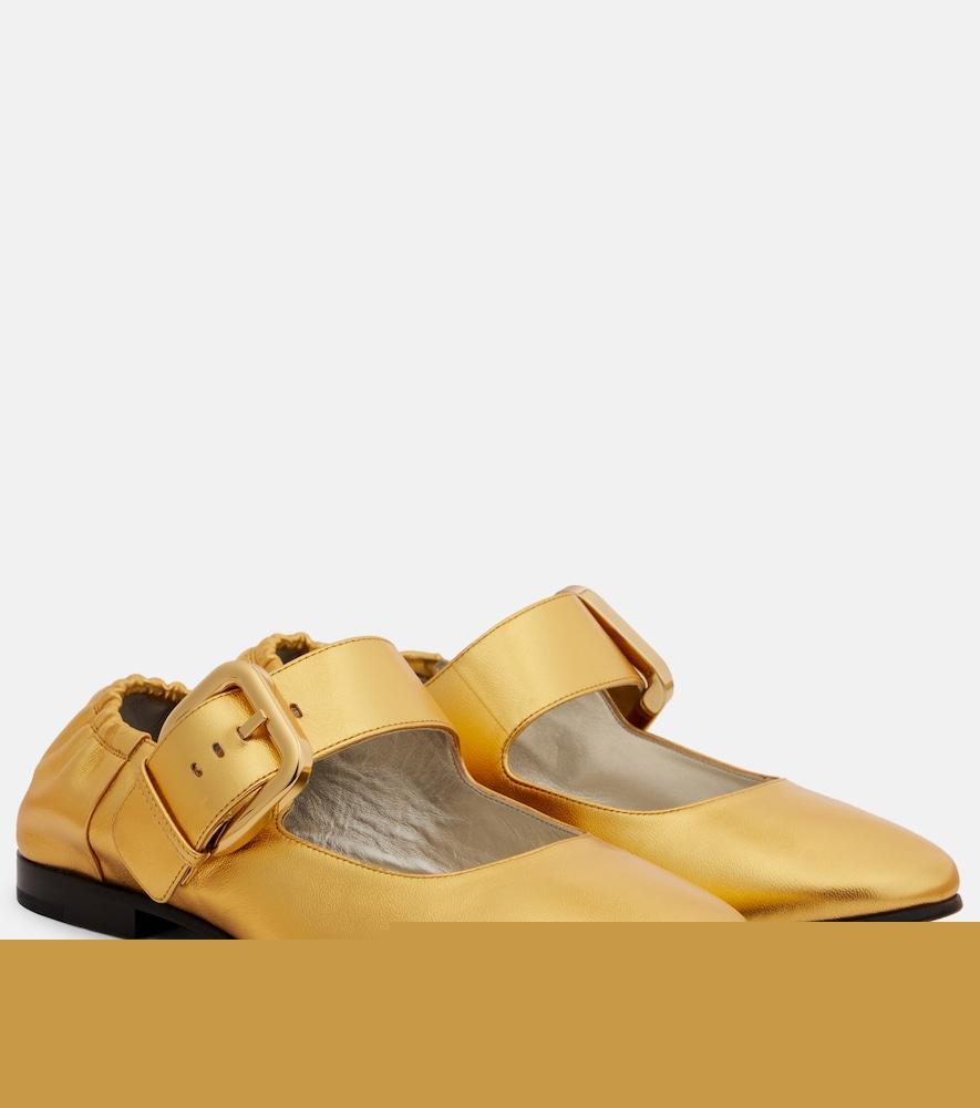 bottega veneta amy metallic leather mary jane flats