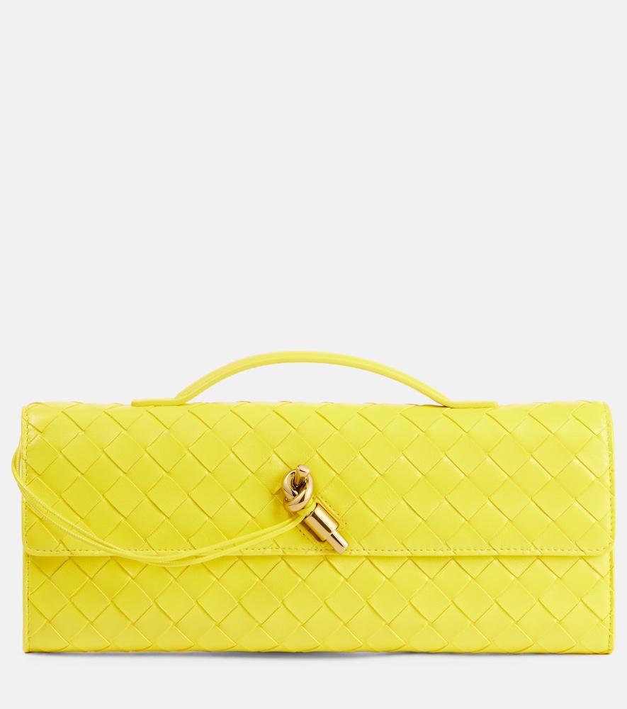 bottega veneta andiamo intrecciato leather clutch