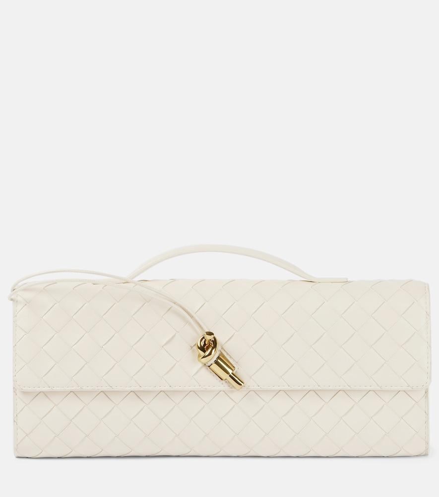 bottega veneta andiamo intrecciato leather clutch