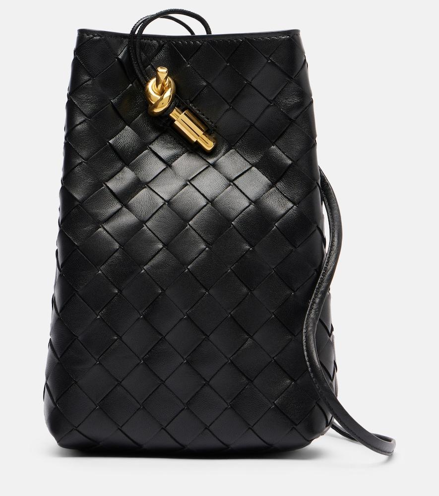 bottega veneta andiamo intrecciato leather phone pouch